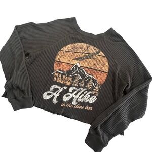 Shyanne Women's Large Waffle Knit Long‎ Sleeve Crop Top Graphic